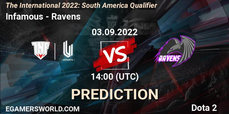 Infamous contre Ravens : prédiction de match. 03.09.2022 at 14:46. Dota 2, The International 2022: South America Qualifier