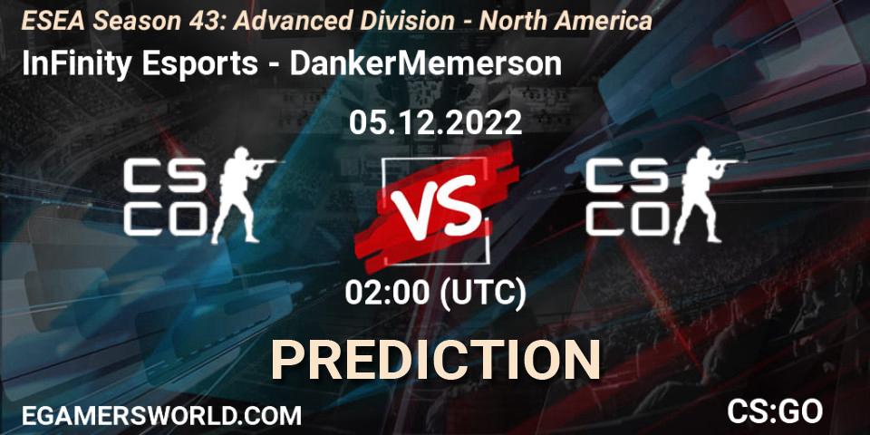 Infinity contre DankerMemerson : prédiction de match. 05.12.22. CS2 (CS:GO), ESEA Season 43: Advanced Division - North America