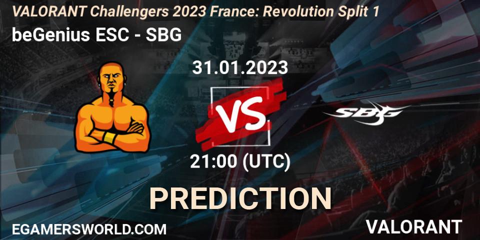 beGenius ESC contre SBG : prédiction de match. 31.01.23. VALORANT, VALORANT Challengers 2023 France: Revolution Split 1