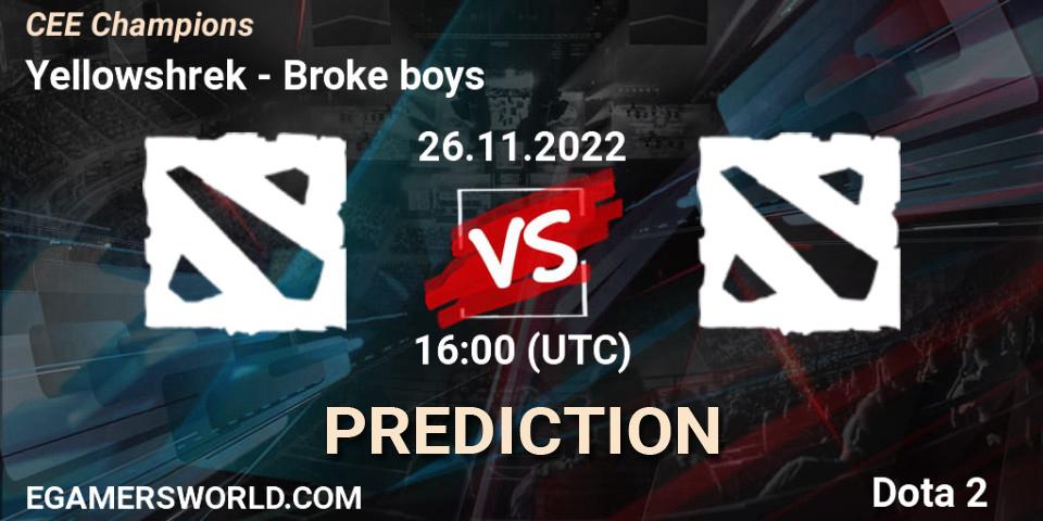 Yellowshrek contre Broke boys : prédiction de match. 26.11.22. Dota 2, CEE Champions