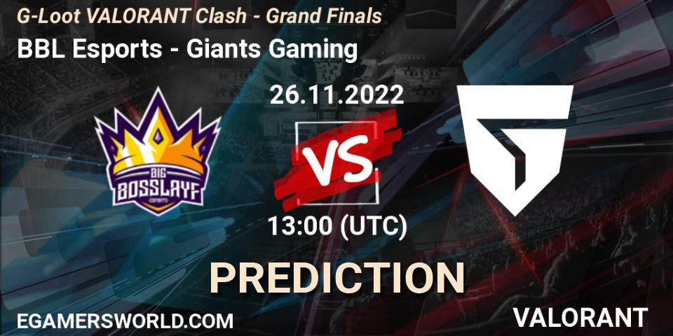 BBL Esports contre Giants Gaming : prédiction de match. 26.11.22. VALORANT, G-Loot VALORANT Clash - Grand Finals