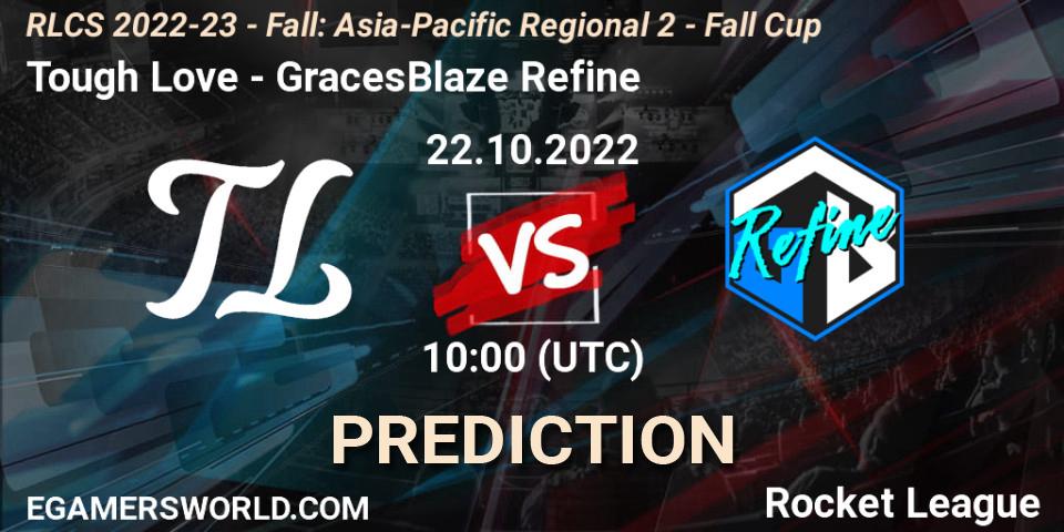 Tough Love contre C.E.R.T. : prédiction de match. 22.10.2022 at 10:00. Rocket League, RLCS 2022-23 - Fall: Asia-Pacific Regional 2 - Fall Cup