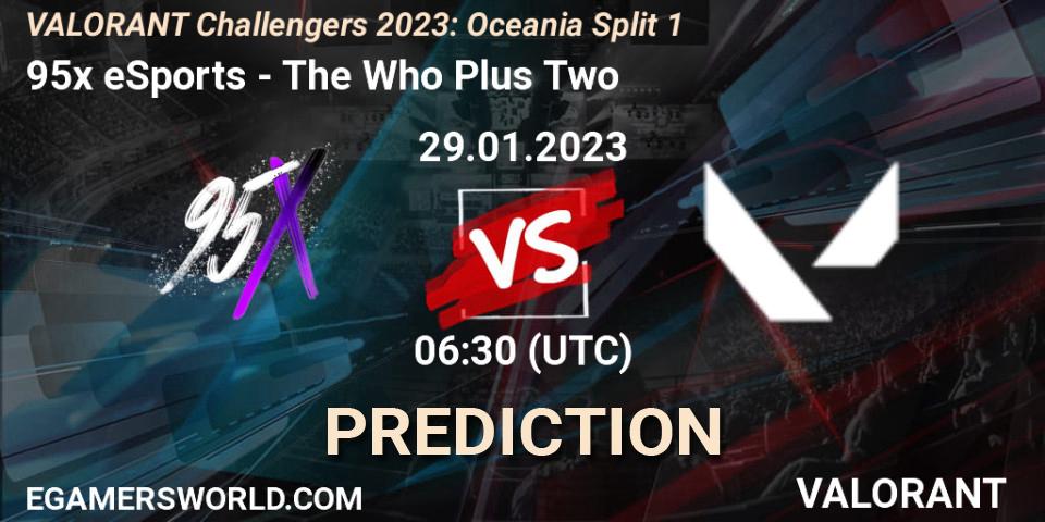 95x eSports contre The Who Plus Two : prédiction de match. 29.01.23. VALORANT, VALORANT Challengers 2023: Oceania Split 1