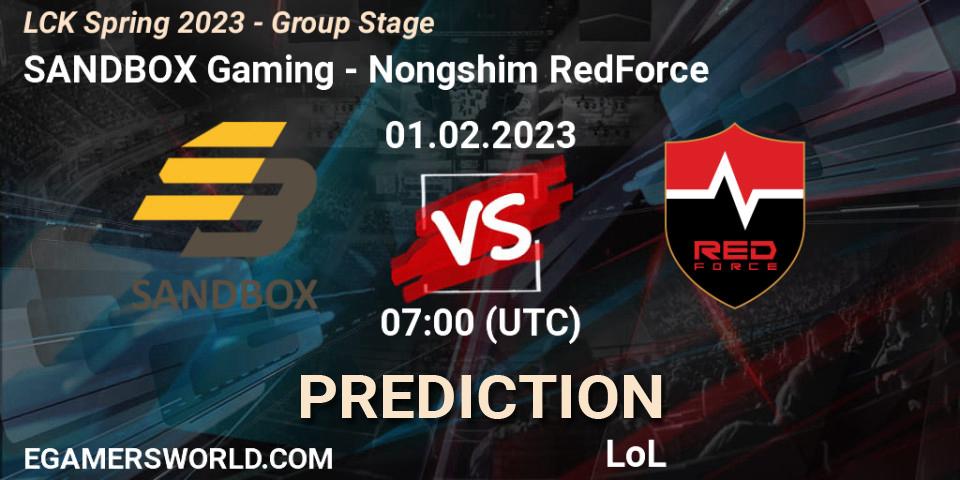 SANDBOX Gaming contre Nongshim RedForce : prédiction de match. 01.02.23. LoL, LCK Spring 2023 - Group Stage