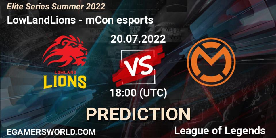 LowLandLions contre mCon esports : prédiction de match. 20.07.22. LoL, Elite Series Summer 2022