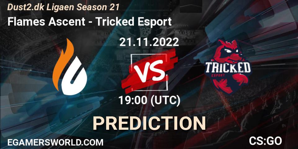 Flames Ascent contre Tricked Esport : prédiction de match. 21.11.2022 at 19:00. Counter-Strike (CS2), Dust2.dk Ligaen Season 21