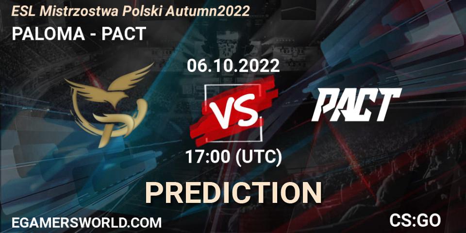 PALOMA contre Thunder Awaken : prédiction de match. 06.10.2022 at 17:00. Counter-Strike (CS2), ESL Mistrzostwa Polski Autumn 2022