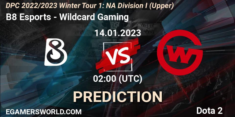 B8 Esports contre Wildcard Gaming : prédiction de match. 14.01.23. Dota 2, DPC 2022/2023 Winter Tour 1: NA Division I (Upper)