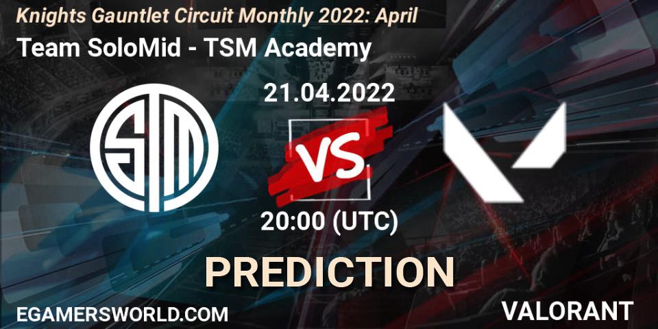 Team SoloMid contre TSM Academy : prédiction de match. 21.04.2022 at 20:00. VALORANT, Knights Gauntlet Circuit Monthly 2022: April