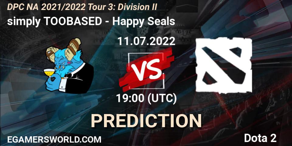 simply TOOBASED contre Happy Seals : prédiction de match. 11.07.2022 at 19:11. Dota 2, DPC NA 2021/2022 Tour 3: Division II