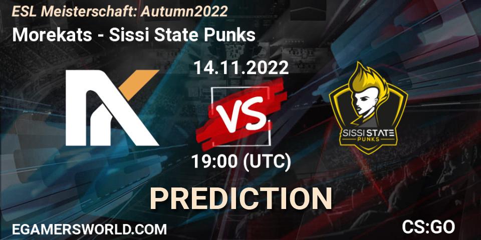 Morekats contre Sissi State Punks : prédiction de match. 17.11.2022 at 19:00. Counter-Strike (CS2), ESL Meisterschaft: Autumn 2022