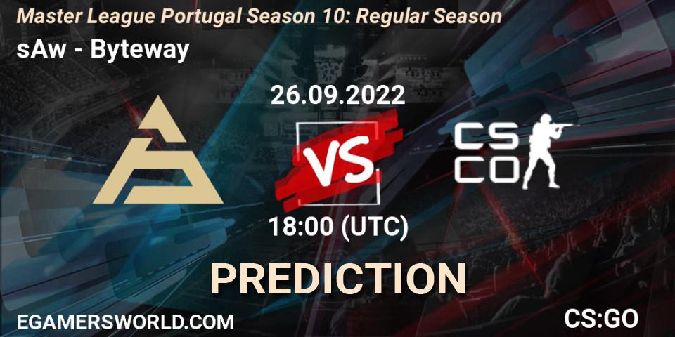 sAw contre Byteway : prédiction de match. 26.09.2022 at 18:00. Counter-Strike (CS2), Master League Portugal Season 10: Regular Season