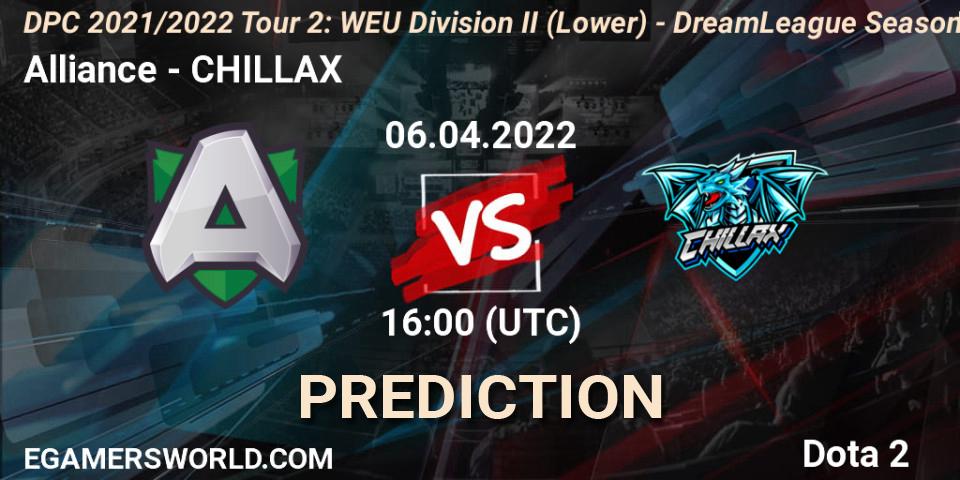Alliance contre CHILLAX : prédiction de match. 06.04.2022 at 15:55. Dota 2, DPC 2021/2022 Tour 2: WEU Division II (Lower) - DreamLeague Season 17