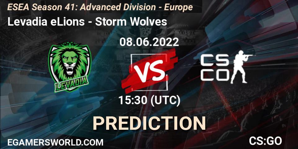 Levadia eLions contre Storm Wolves : prédiction de match. 08.06.2022 at 15:30. Counter-Strike (CS2), ESEA Season 41: Advanced Division - Europe