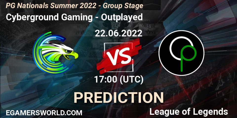 Cyberground Gaming contre Outplayed : prédiction de match. 22.06.2022 at 17:00. LoL, PG Nationals Summer 2022 - Group Stage