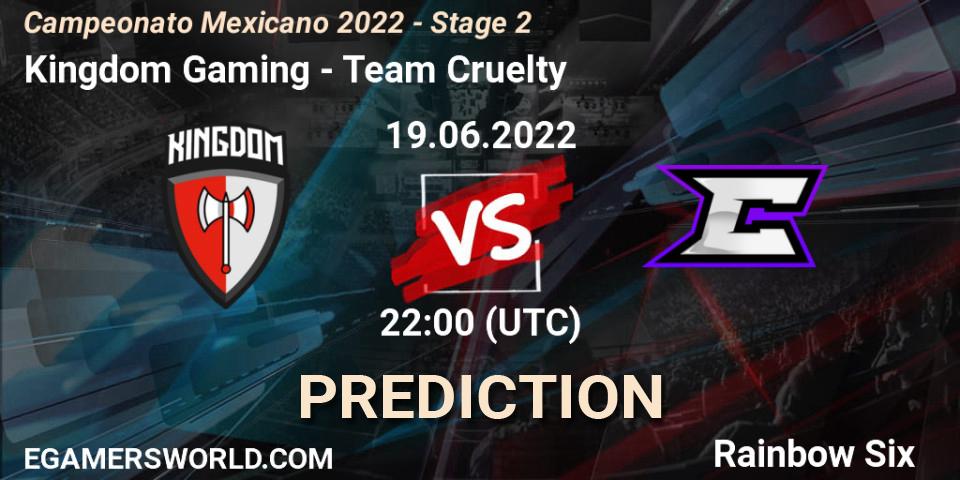 Kingdom Gaming contre Team Cruelty : prédiction de match. 19.06.2022 at 23:00. Rainbow Six, Campeonato Mexicano 2022 - Stage 2