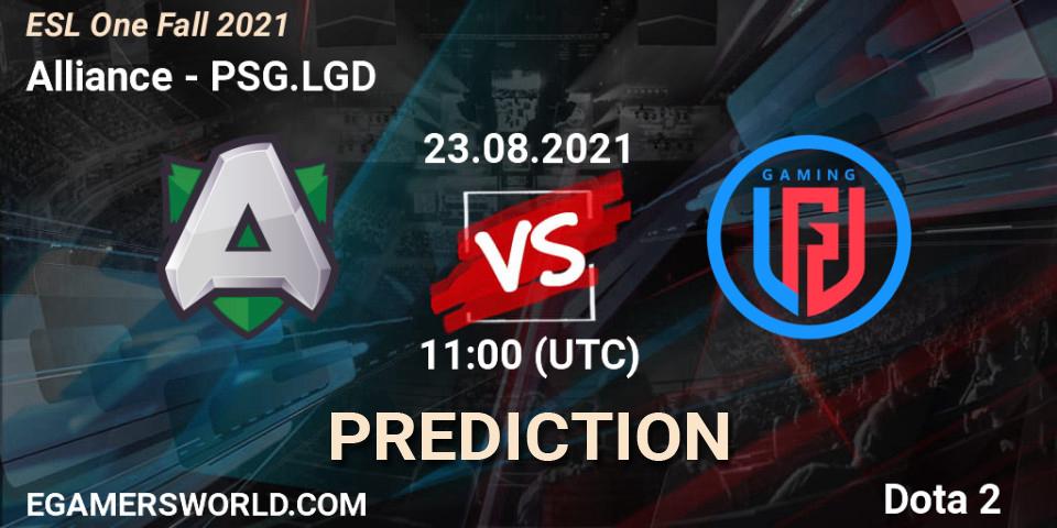 Alliance contre PSG.LGD : prédiction de match. 23.08.2021 at 10:55. Dota 2, ESL One Fall 2021