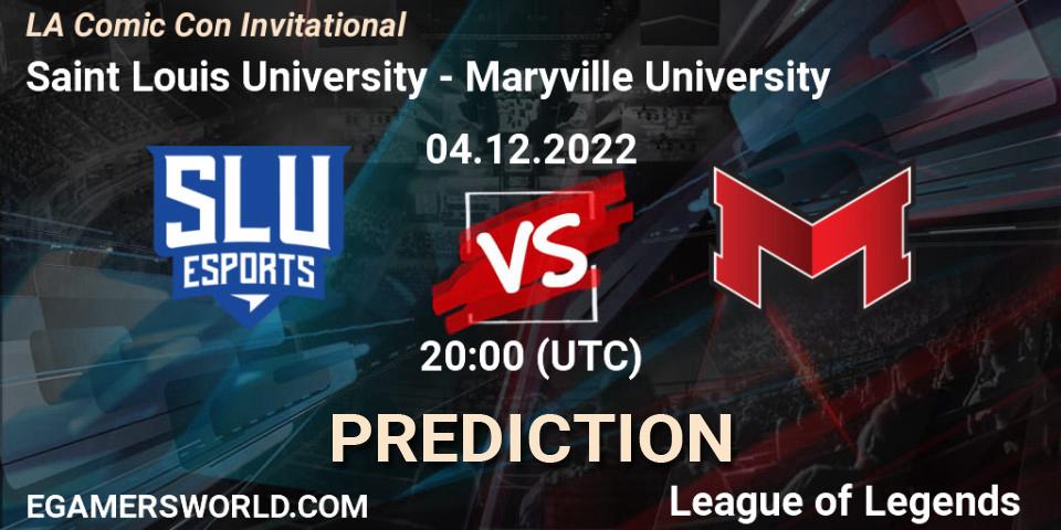 Saint Louis University contre Maryville University : prédiction de match. 04.12.2022 at 20:00. LoL, LA Comic Con Invitational