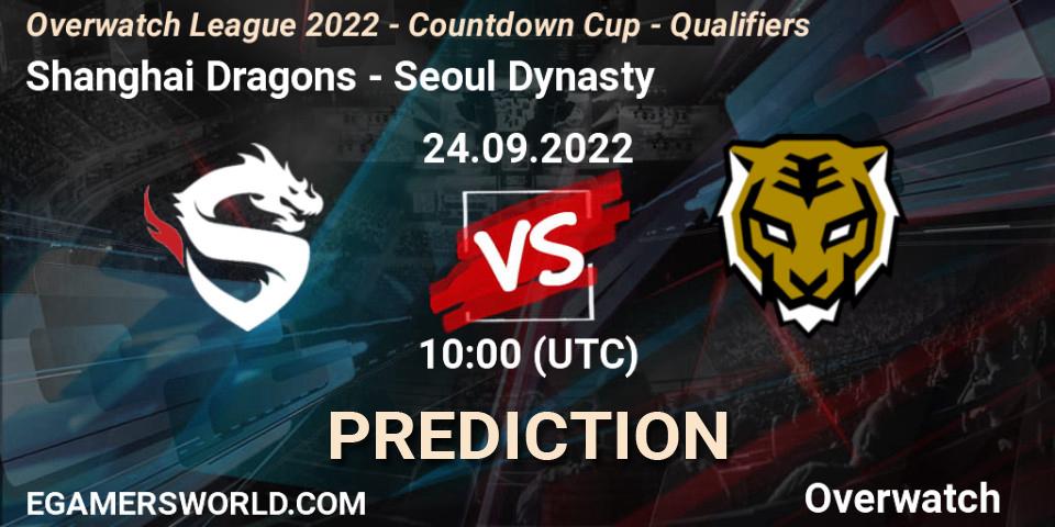 Shanghai Dragons contre Seoul Dynasty : prédiction de match. 24.09.2022 at 10:00. Overwatch, Overwatch League 2022 - Countdown Cup - Qualifiers