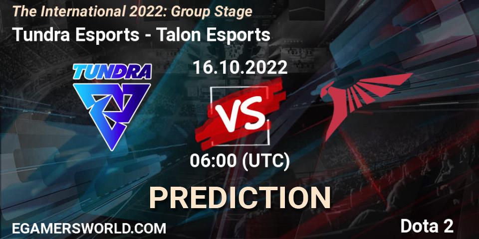 Tundra Esports contre Talon Esports : prédiction de match. 16.10.2022 at 06:37. Dota 2, The International 2022: Group Stage