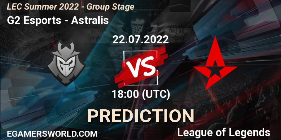 G2 Esports contre Astralis : prédiction de match. 22.07.2022 at 19:00. LoL, LEC Summer 2022 - Group Stage
