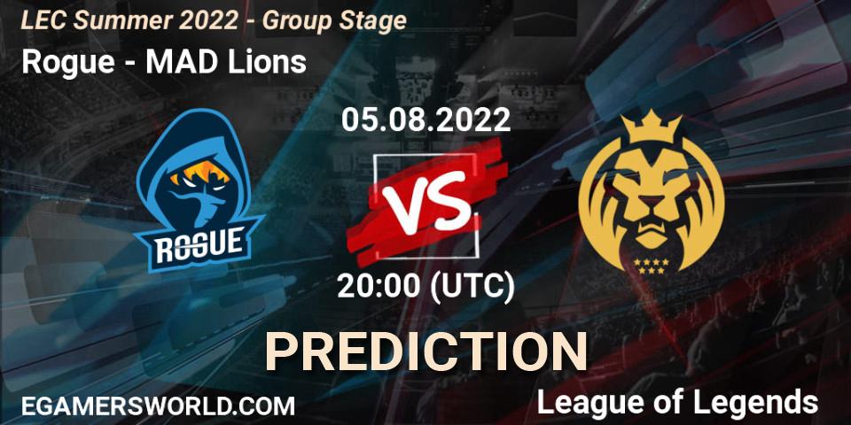 Rogue contre MAD Lions : prédiction de match. 05.08.2022 at 19:00. LoL, LEC Summer 2022 - Group Stage