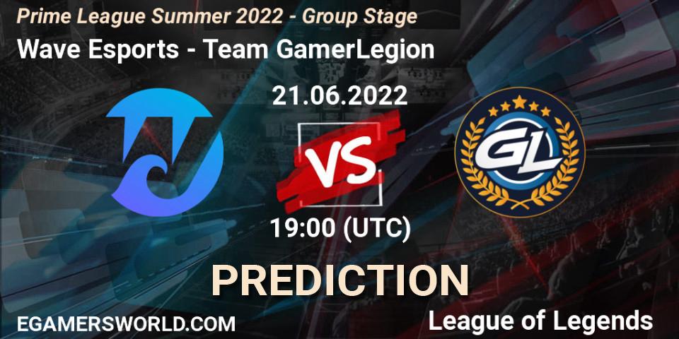 Wave Esports contre Team GamerLegion : prédiction de match. 21.06.2022 at 19:00. LoL, Prime League Summer 2022 - Group Stage