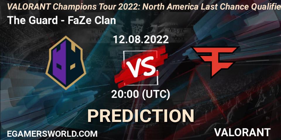 The Guard contre FaZe Clan : prédiction de match. 12.08.2022 at 20:15. VALORANT, VCT 2022: North America Last Chance Qualifier