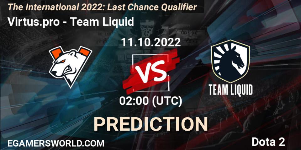 Virtus.pro contre Team Liquid : prédiction de match. 11.10.22. Dota 2, The International 2022: Last Chance Qualifier