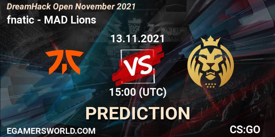 fnatic contre MAD Lions : prédiction de match. 13.11.2021 at 15:00. Counter-Strike (CS2), DreamHack Open November 2021
