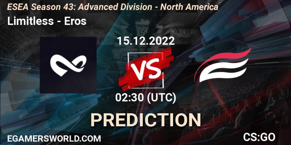 Limitless contre Eros : prédiction de match. 15.12.22. CS2 (CS:GO), ESEA Season 43: Advanced Division - North America