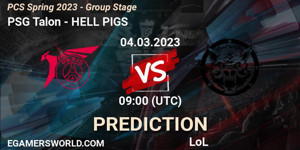 PSG Talon contre HELL PIGS : prédiction de match. 11.02.2023 at 10:00. LoL, PCS Spring 2023 - Group Stage