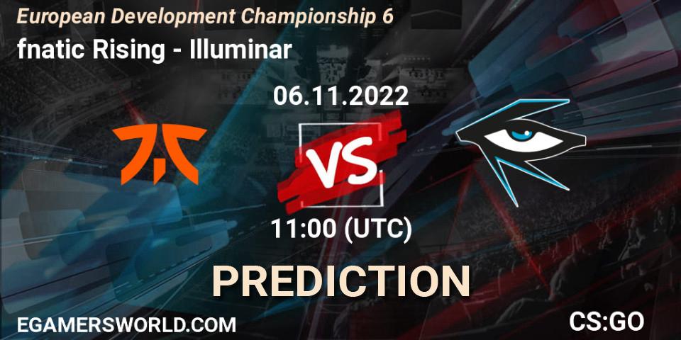 fnatic Rising contre Illuminar : prédiction de match. 06.11.2022 at 11:20. Counter-Strike (CS2), European Development Championship Season 6