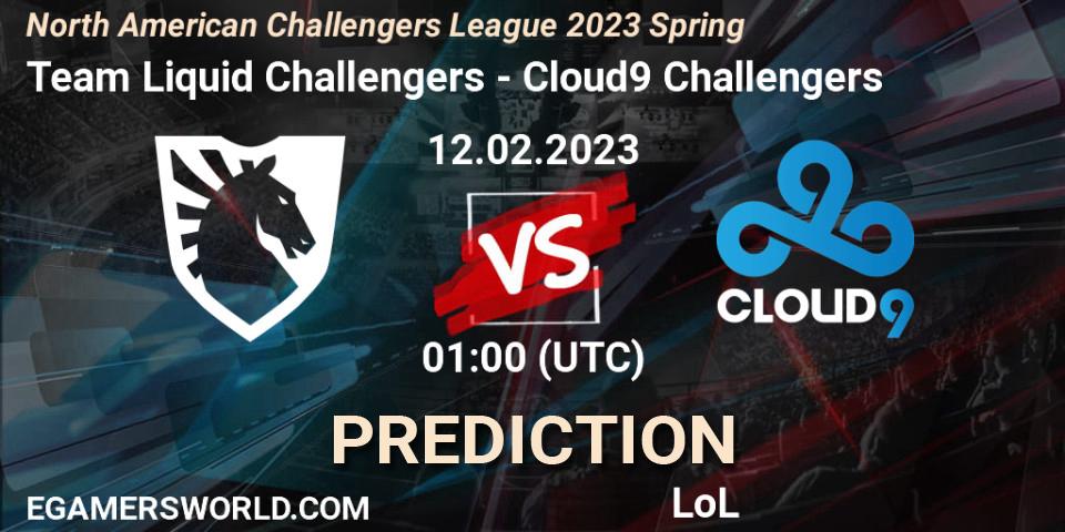 Team Liquid Challengers contre Cloud9 Challengers : prédiction de match. 12.02.2023 at 01:00. LoL, NACL 2023 Spring - Group Stage