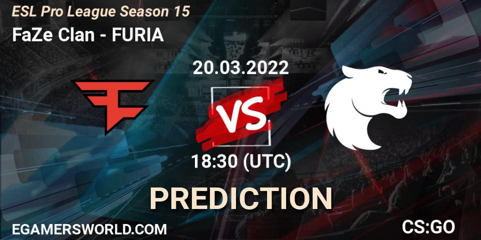 FaZe Clan contre FURIA : prédiction de match. 20.03.2022 at 18:45. Counter-Strike (CS2), ESL Pro League Season 15