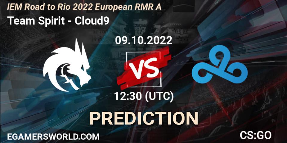 Team Spirit contre Cloud9 : prédiction de match. 09.10.2022 at 13:20. Counter-Strike (CS2), IEM Road to Rio 2022 European RMR A