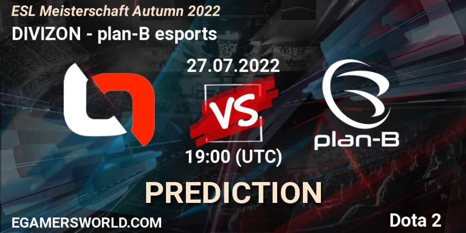 DIVIZON contre plan-B esports : prédiction de match. 27.07.2022 at 19:51. Dota 2, ESL Meisterschaft Autumn 2022