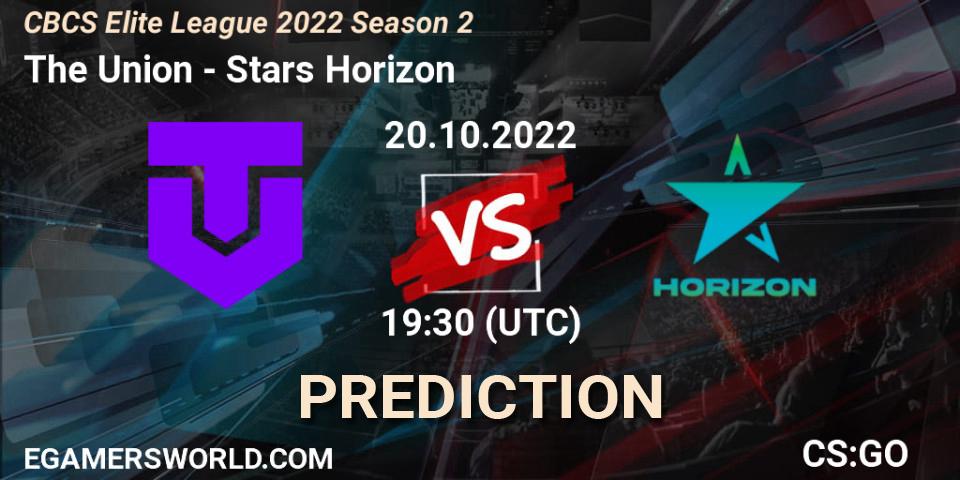 The Union contre Stars Horizon : prédiction de match. 20.10.2022 at 19:40. Counter-Strike (CS2), CBCS Elite League 2022 Season 2