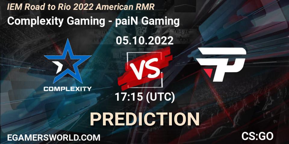 Complexity Gaming contre paiN Gaming : prédiction de match. 05.10.22. CS2 (CS:GO), IEM Road to Rio 2022 American RMR
