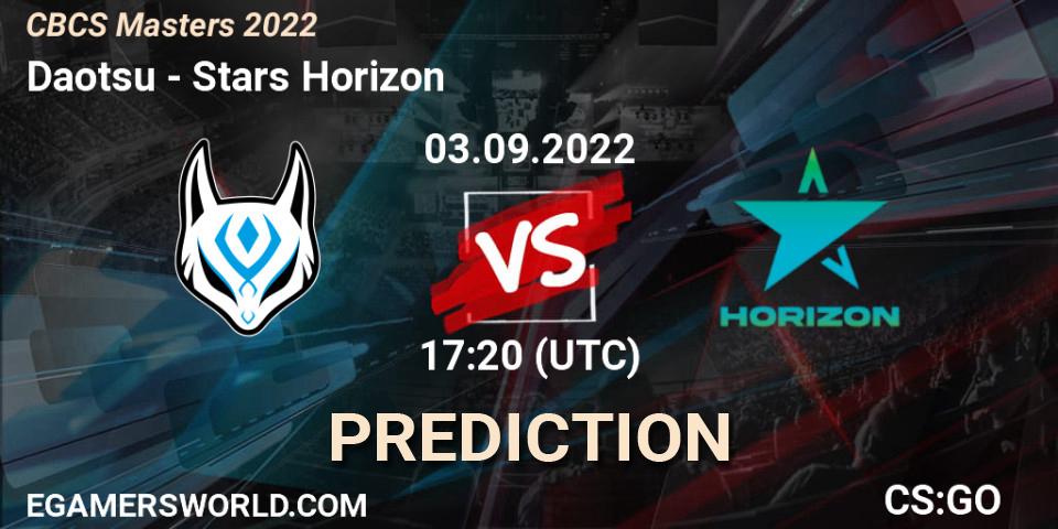 Daotsu contre Stars Horizon : prédiction de match. 03.09.2022 at 17:20. Counter-Strike (CS2), CBCS Masters 2022