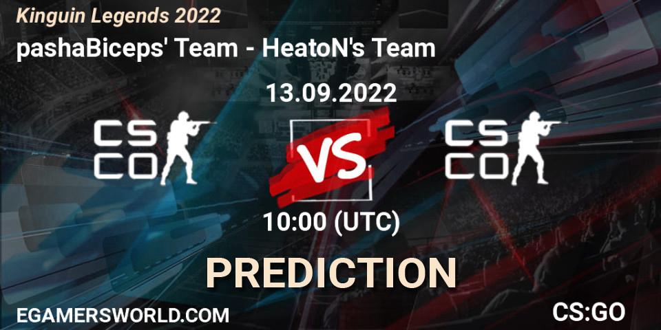 pashaBiceps' Team contre HeatoN's Team : prédiction de match. 13.09.2022 at 10:00. Counter-Strike (CS2), Kinguin Legends 2022