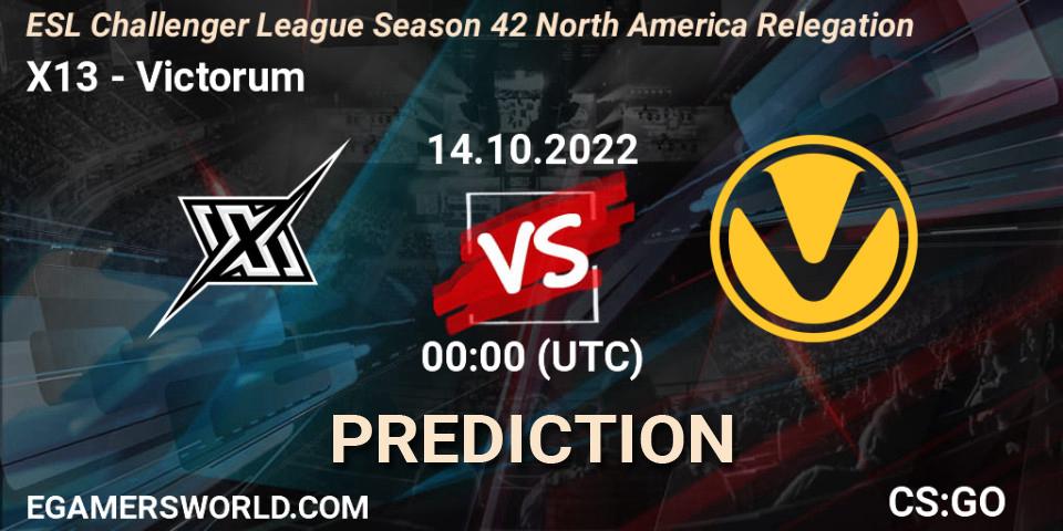 X13 contre Victorum : prédiction de match. 14.10.22. CS2 (CS:GO), ESL Challenger League Season 42 North America Relegation