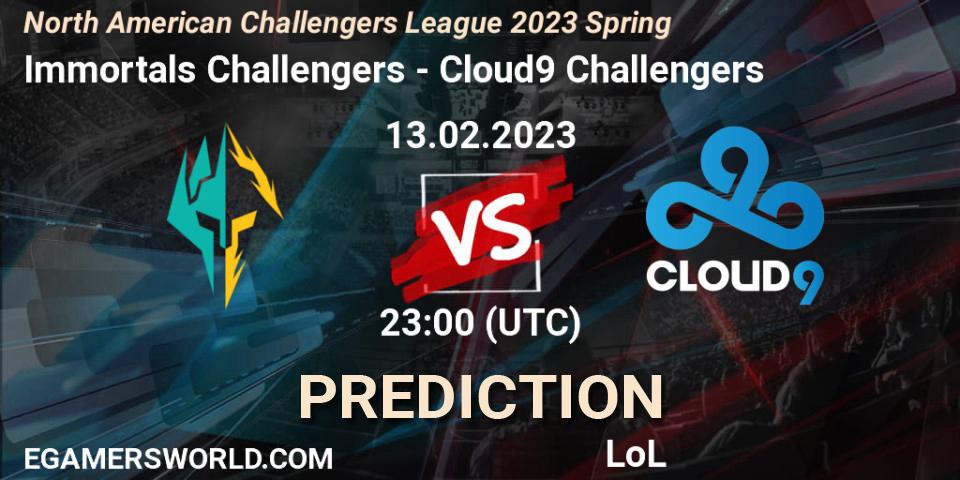 Immortals Challengers contre Cloud9 Challengers : prédiction de match. 13.02.23. LoL, NACL 2023 Spring - Group Stage