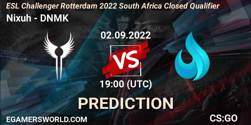 Nixuh contre DNMK : prédiction de match. 02.09.2022 at 19:00. Counter-Strike (CS2), ESL Challenger Rotterdam 2022 South Africa Closed Qualifier