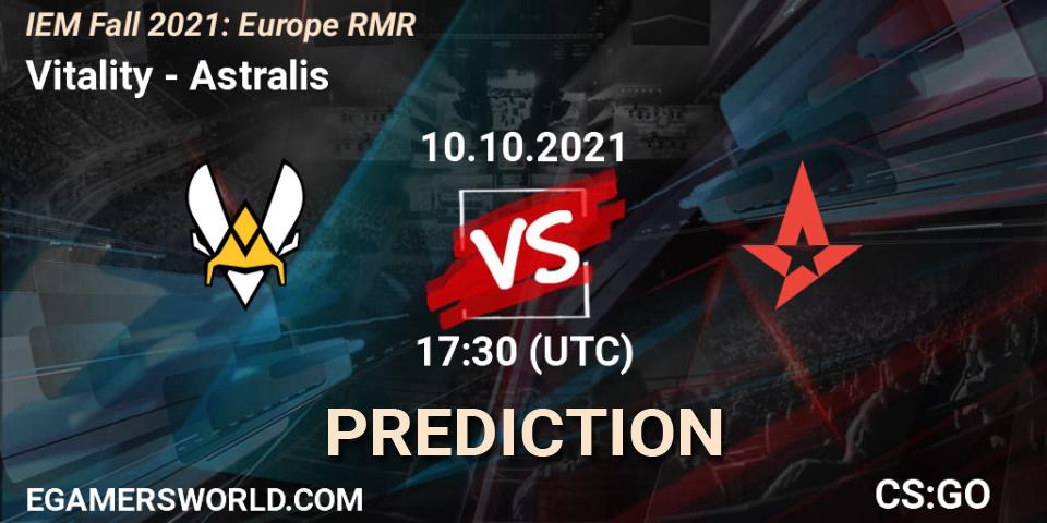 Vitality contre Astralis : prédiction de match. 10.10.2021 at 19:20. Counter-Strike (CS2), IEM Fall 2021: Europe RMR