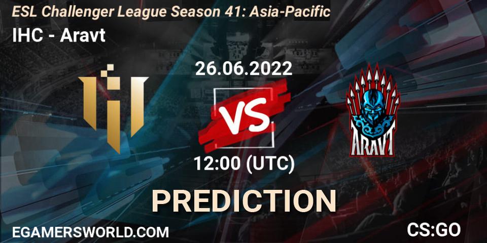 IHC contre Aravt : prédiction de match. 26.06.2022 at 12:00. Counter-Strike (CS2), ESL Challenger League Season 41: Asia-Pacific