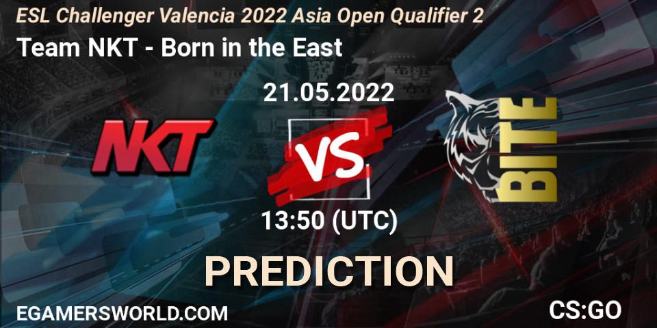 Team NKT contre Born in the East : prédiction de match. 21.05.2022 at 13:50. Counter-Strike (CS2), ESL Challenger Valencia 2022 Asia Open Qualifier 2