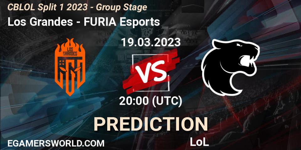 Los Grandes contre FURIA Esports : prédiction de match. 19.03.2023 at 20:00. LoL, CBLOL Split 1 2023 - Group Stage