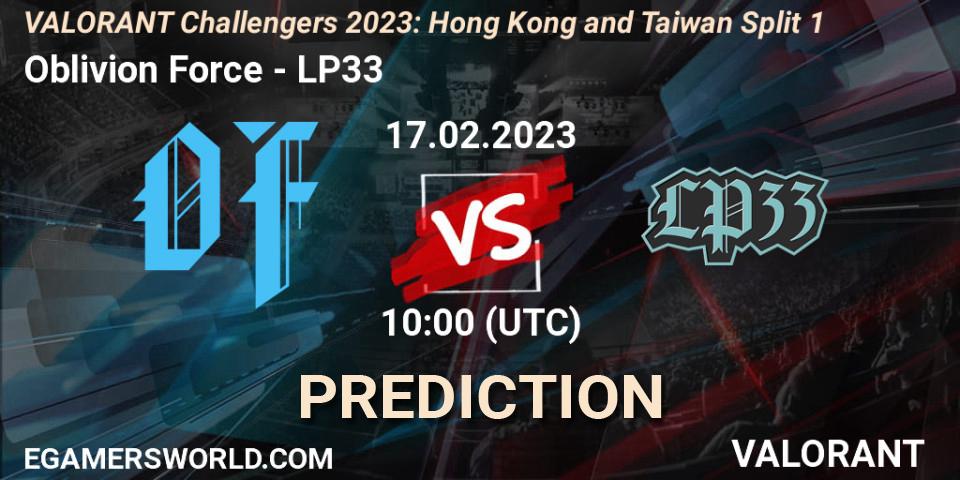 Oblivion Force contre LP33 : prédiction de match. 17.02.23. VALORANT, VALORANT Challengers 2023: Hong Kong and Taiwan Split 1