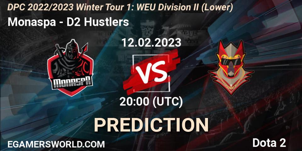 Monaspa contre D2 Hustlers : prédiction de match. 12.02.23. Dota 2, DPC 2022/2023 Winter Tour 1: WEU Division II (Lower)